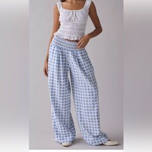 Kimchi Blue Caroline Smocked Wide Leg Linen-Blend Pant